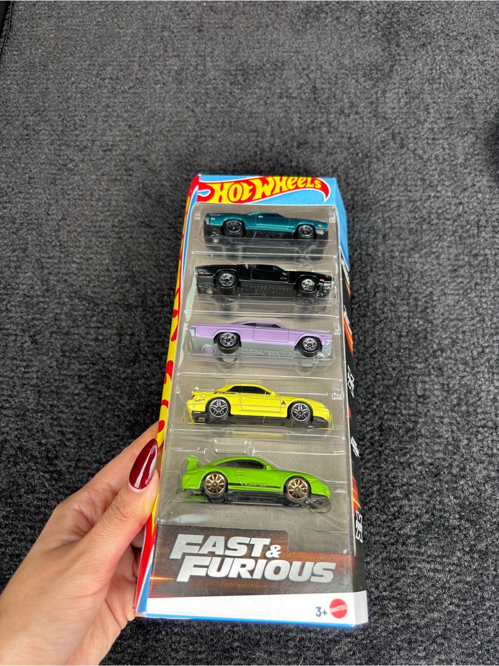 Mattel Hot Wheels Fast & Furious 5-Car Set - Teal, Black, Purple, Yellow, Green